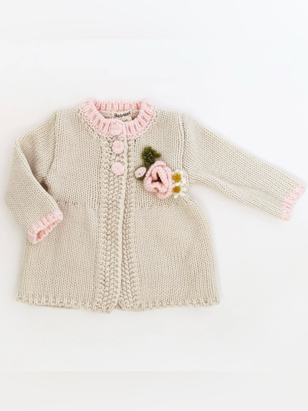 Huggalugs Baby Girl Poppy Sweater, Natural - Size 6-12M